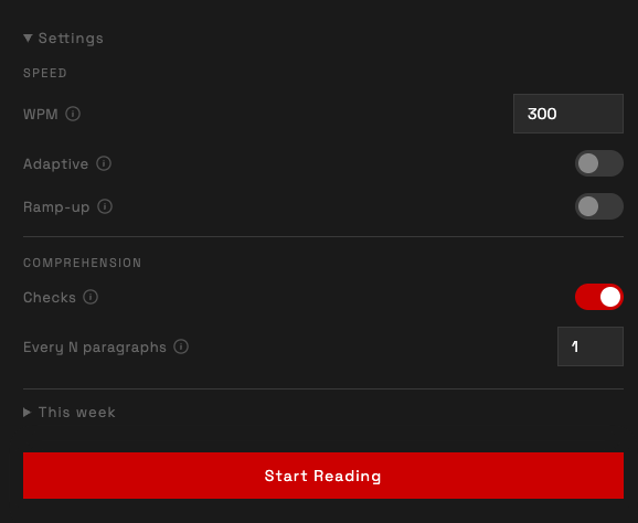 Astrape - Settings panel